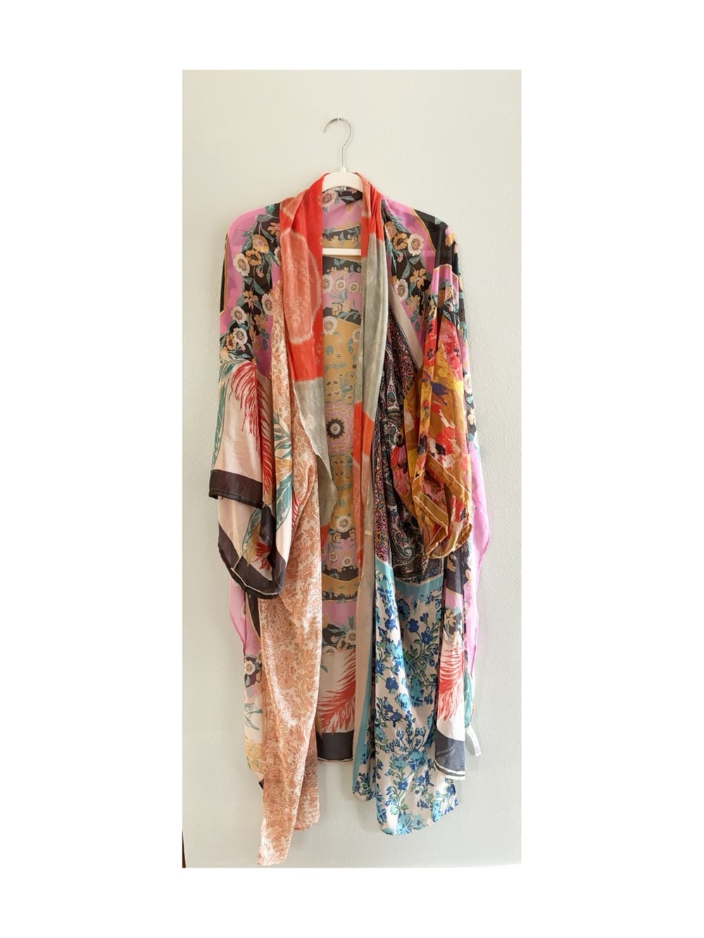 Free People Multi-Print Maxi Kimono in Coral, Pink & Blue